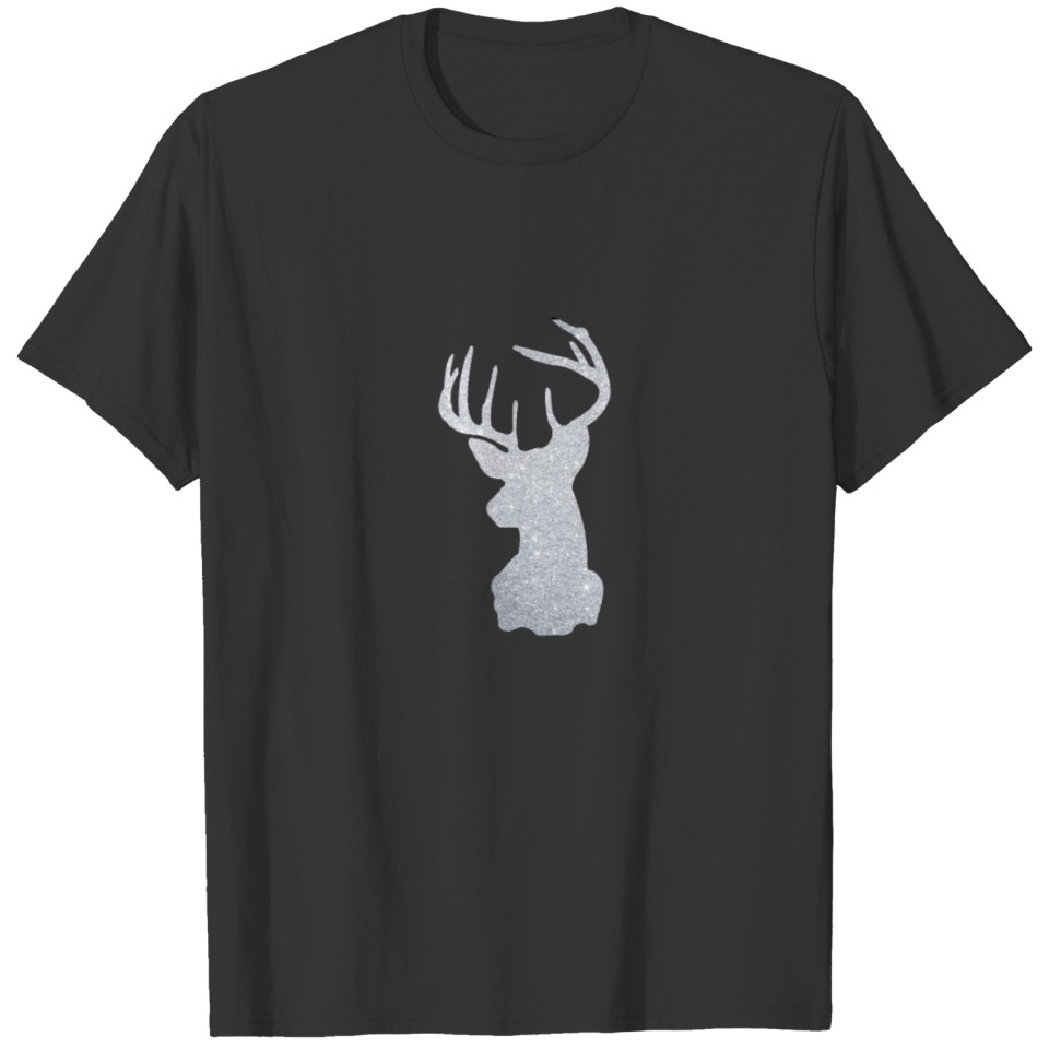 Deer Head Glitter Silver Christmas Rudolf Reindeer T Shirts