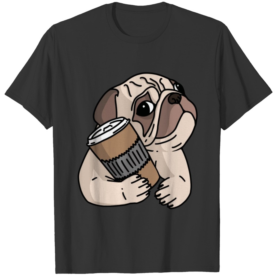 Cute pug dog holding a cup of coffee T-shirt