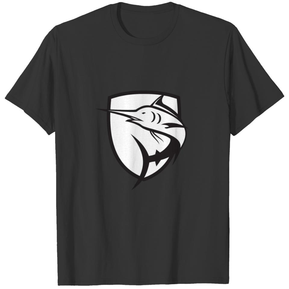 Blue Marlin Jumping Crest Black and White T-shirt