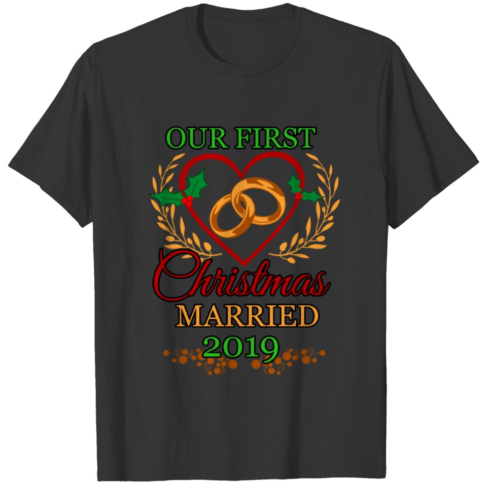 Christmas Married 2019 Bride Groom Wife Husband T Shirts