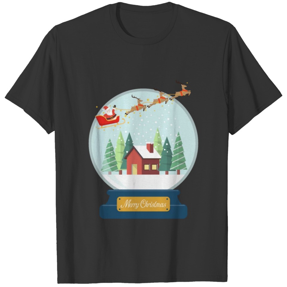 Merry Christmas Snow Globe Reindeer Sleigh Ride T-shirt