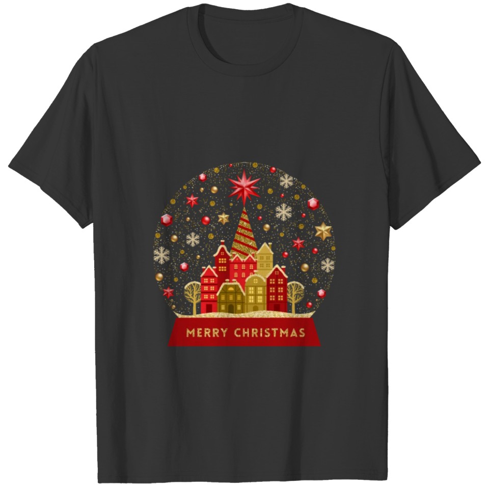 Merry Christmas Snow Globe North Pole Town T-shirt