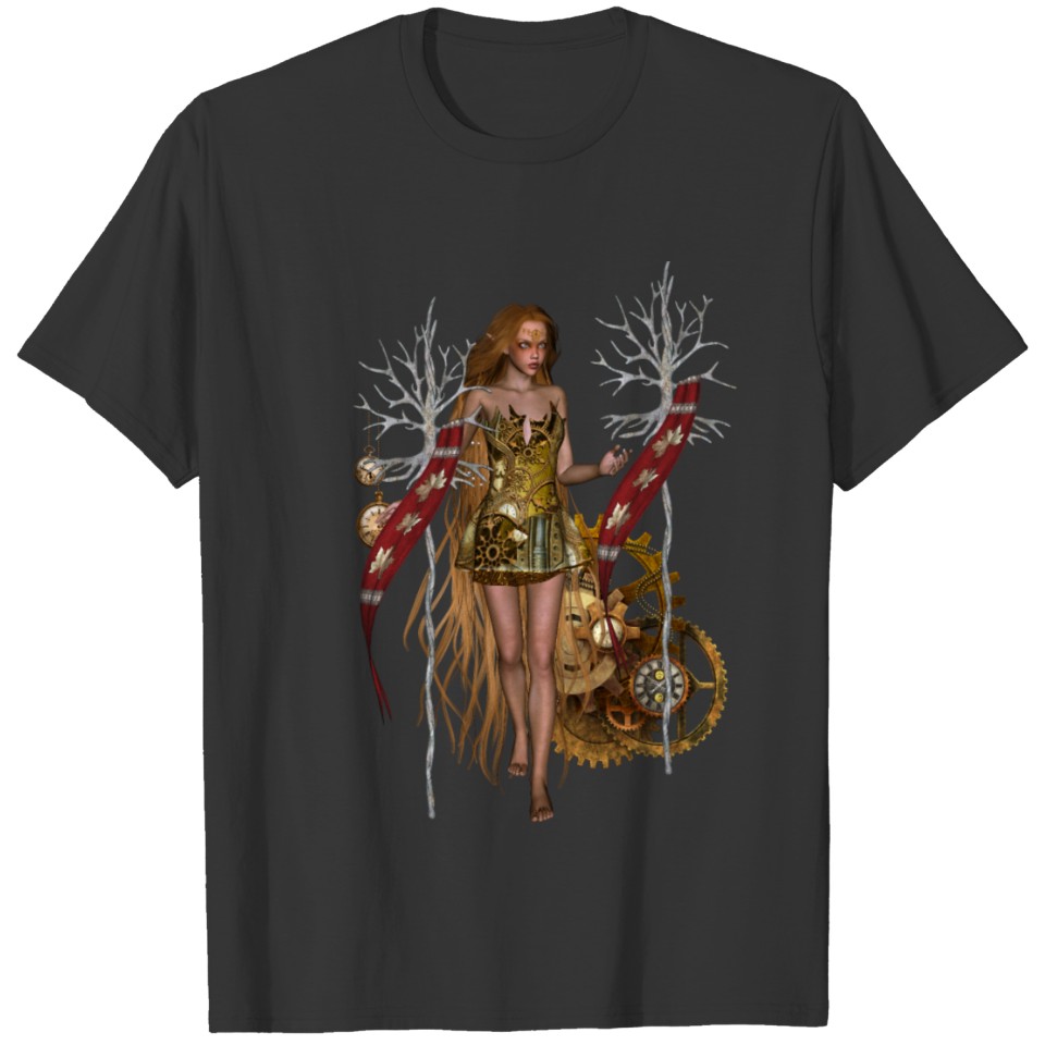 Wonderful steampunk fairy with clocks and gears T-shirt