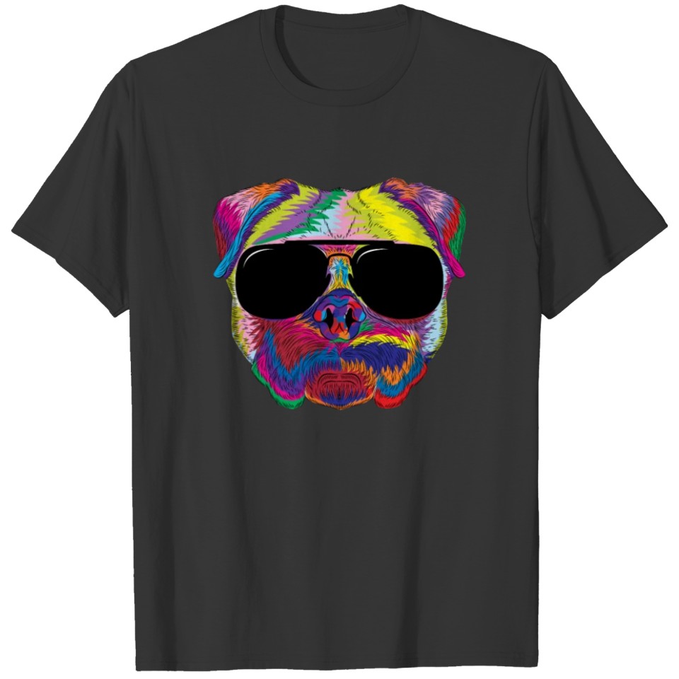 Psychedelic Pug Dog Face with Sunglasses T-shirt