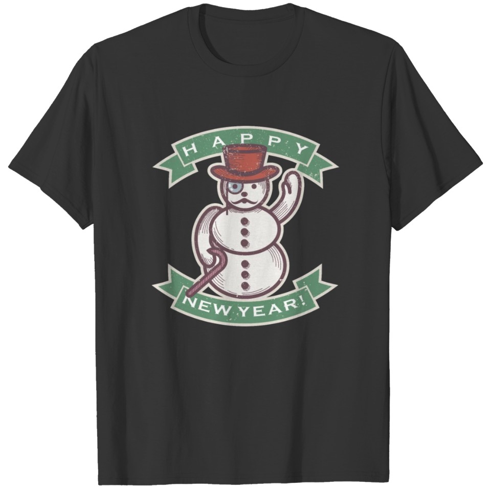 Cute Retro Snowman Happy New Year Vintage T-shirt