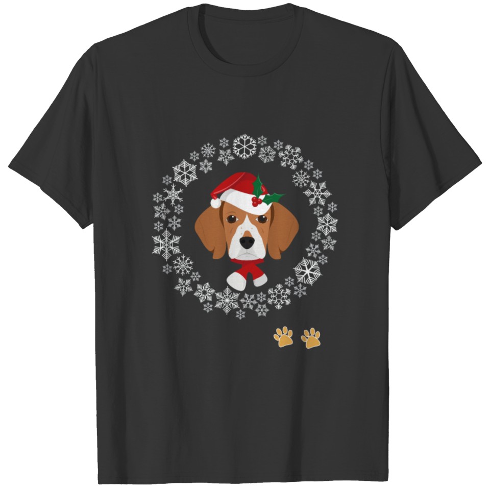 Funny Beagle Dog Pet Christmas Hat Snowflake Gift T-shirt