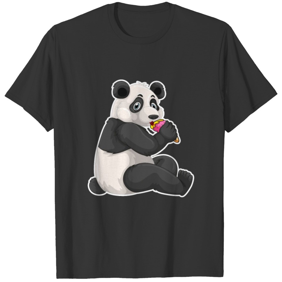Strawberry Ice Cream Day Cute Panda Bear Licking T Shirts