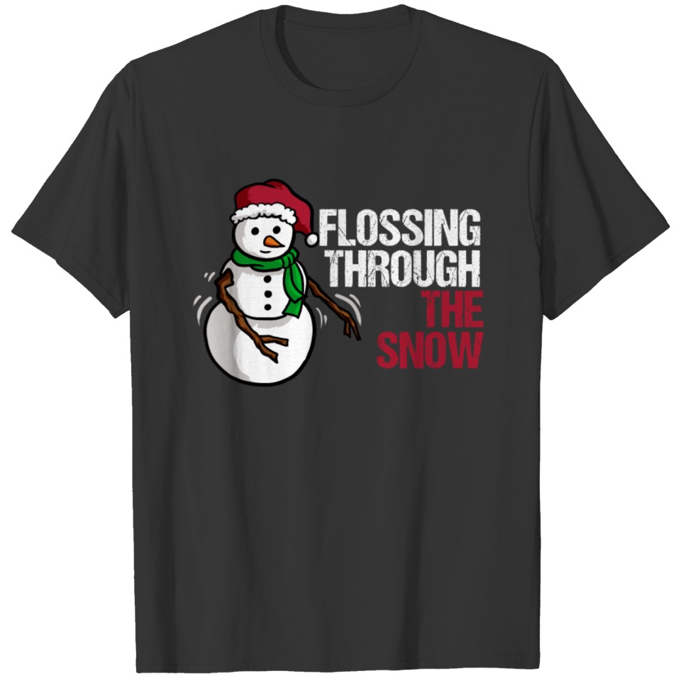Flossing Through The Snow Christmas SnowMan Design T-shirt