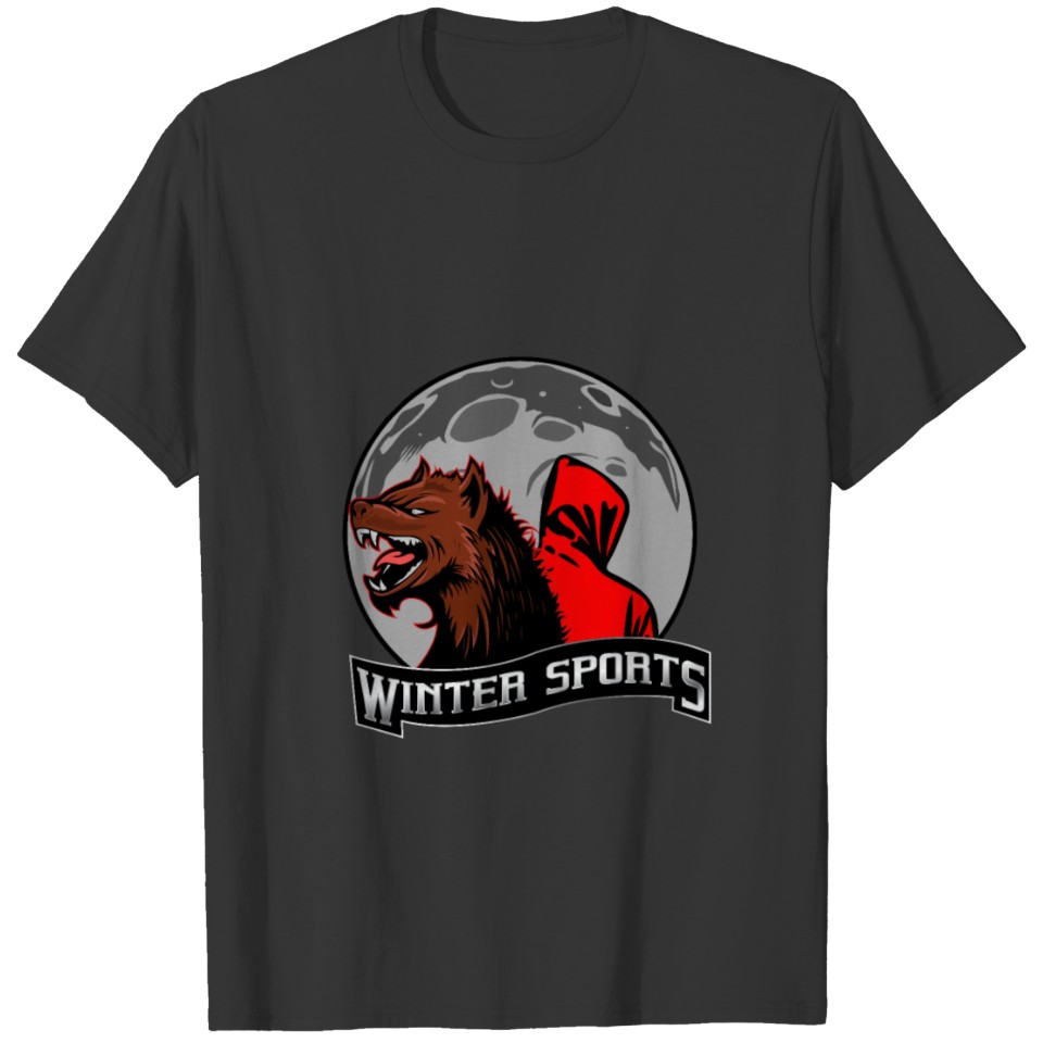 Winter Ski Sport Animal Gift Mountains Wolf Nature T-shirt