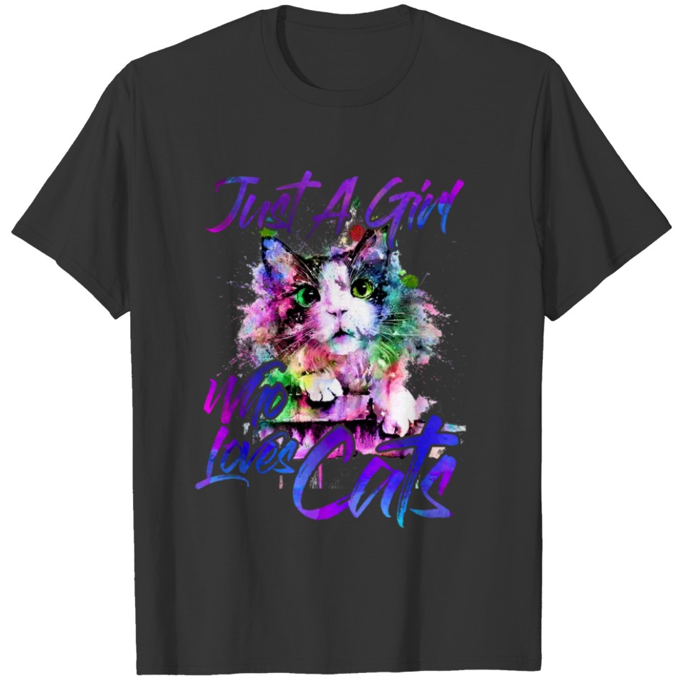 Just A Girl Who Loves Cats watercolor T-shirt