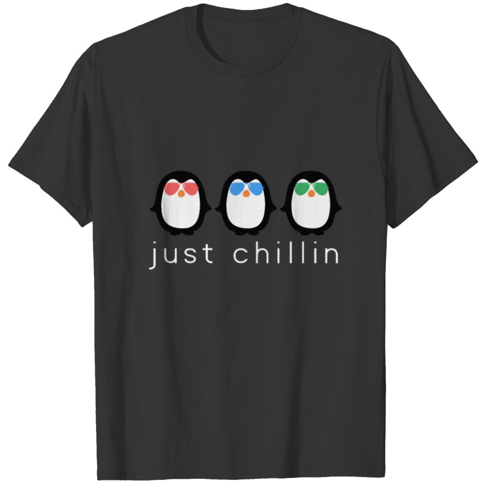 Just Chillin Pink Blue White Penguins On Ice T-shirt