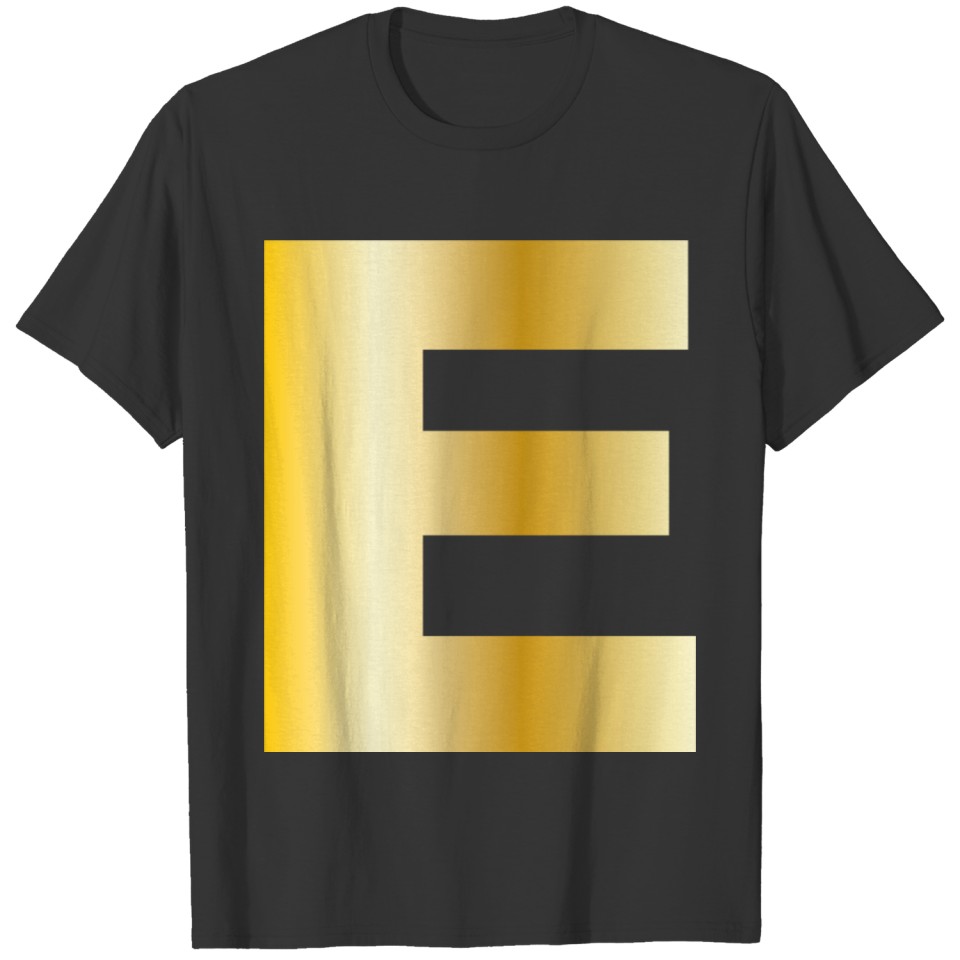 E | Letter Gold Text Initial Surname Family Gift T Shirts