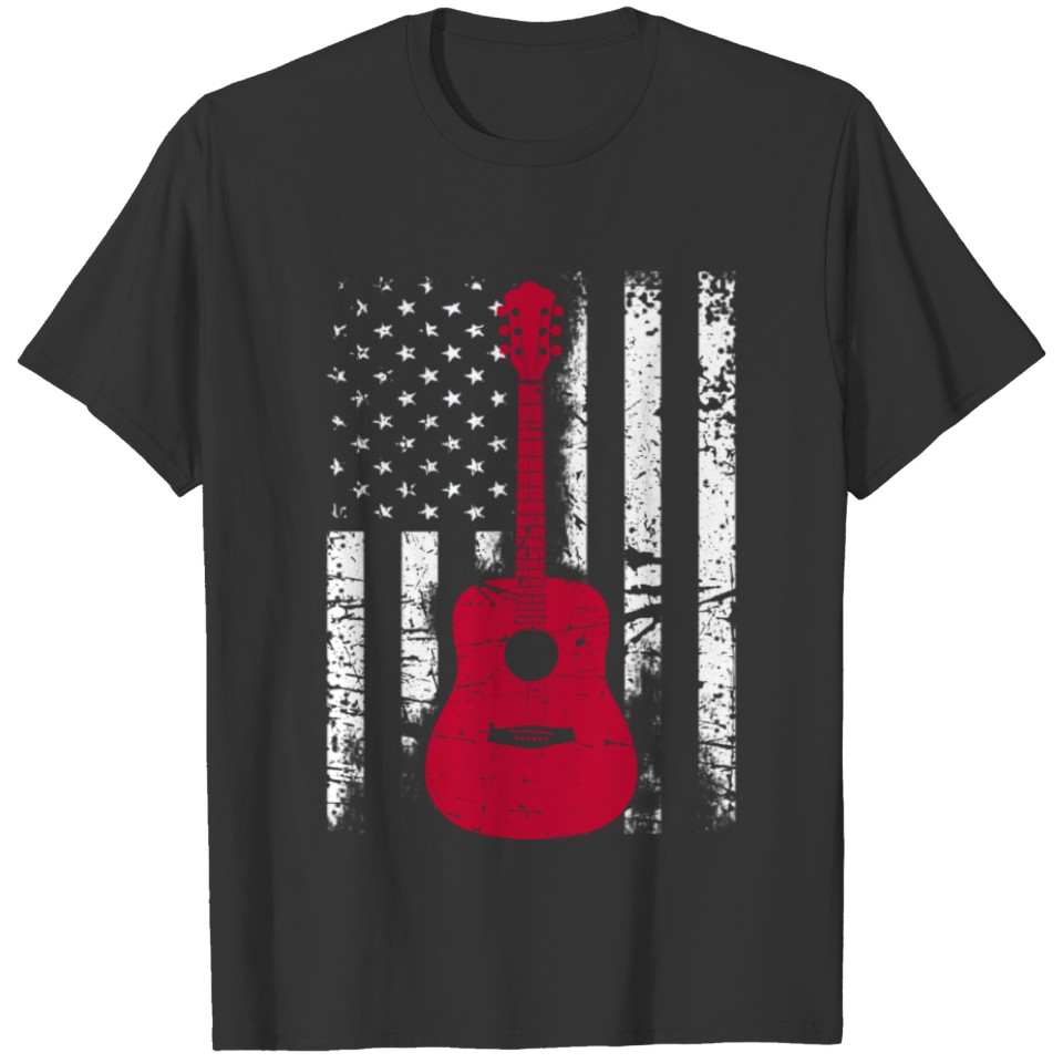 Acoustic guitar silhouette T Shirt flag America fo T-shirt