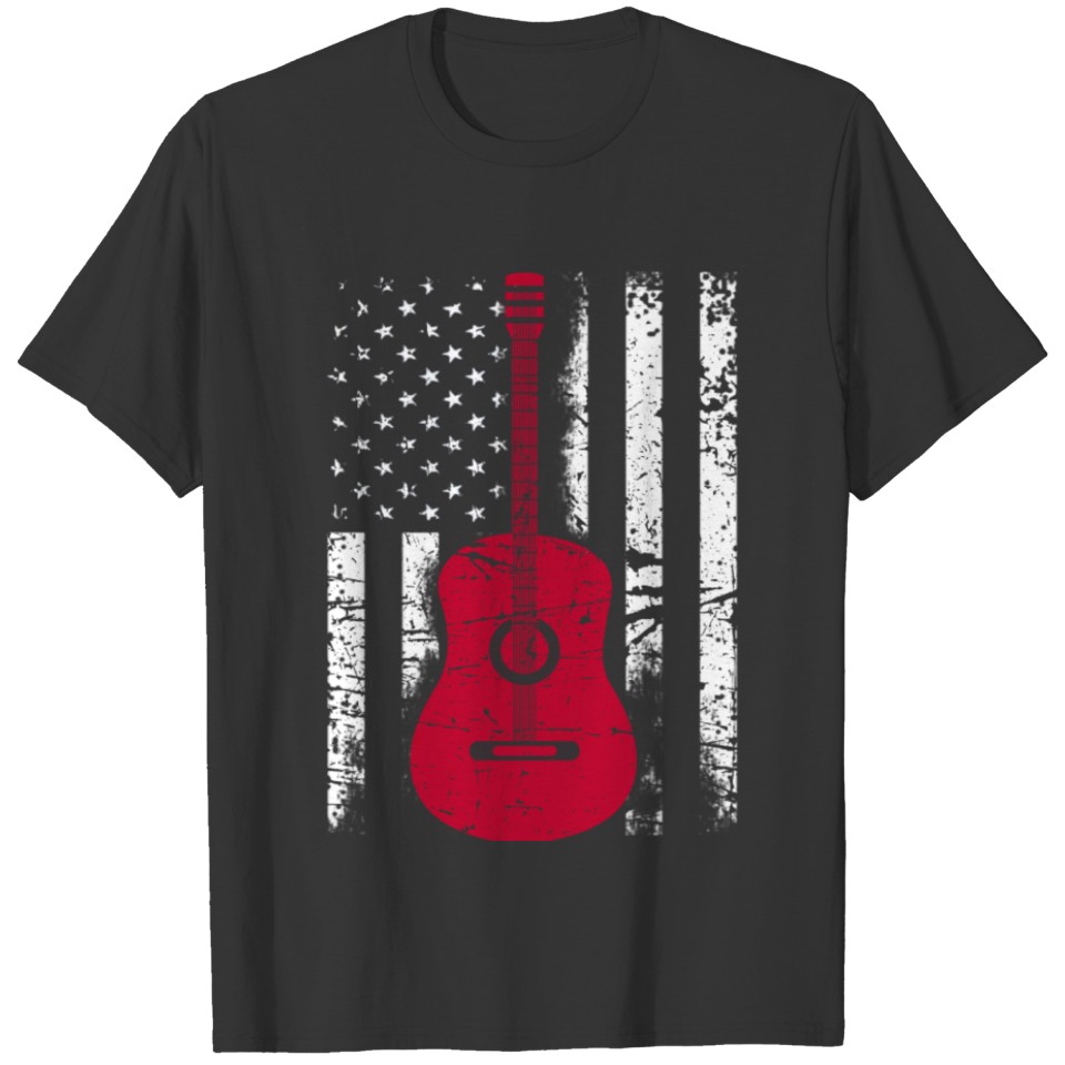 classic guitar silhouette T Shirts flag America for
