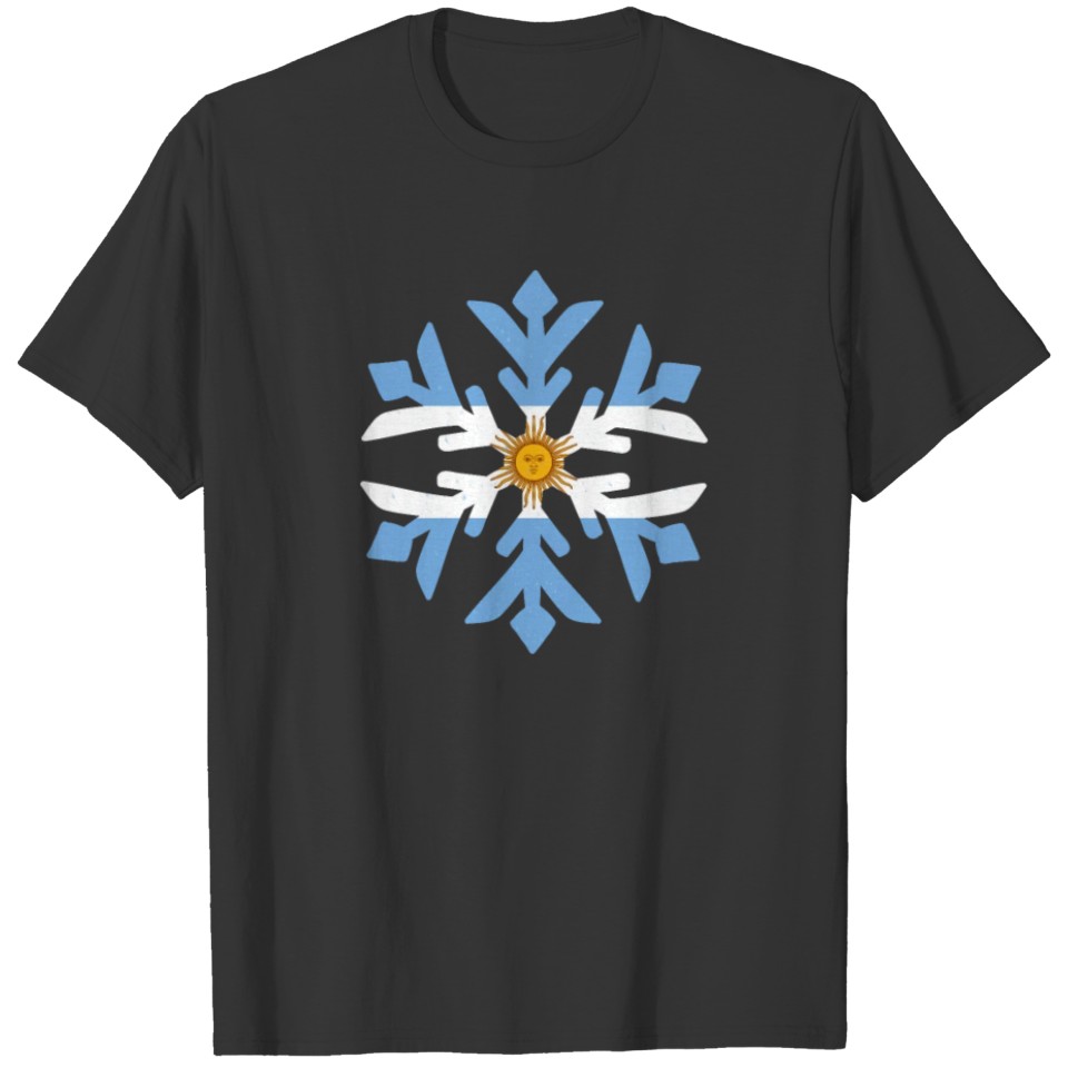 Argentina Flag Winter Snowflake Design T-shirt