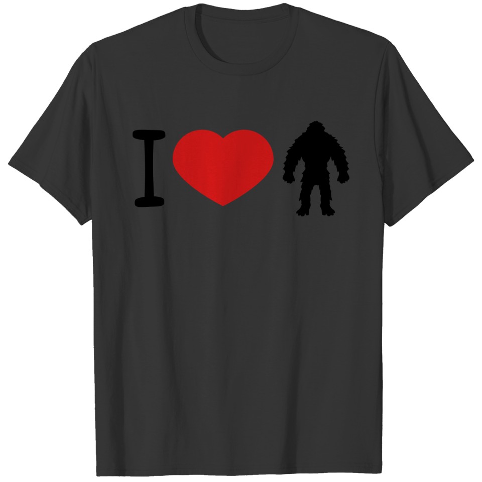 heart i love love bigfoot silhouette comic yeti mo T-shirt