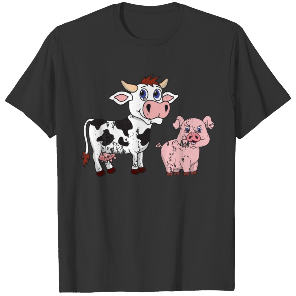 Retro Vintage Grunge Style Cow Pig Pork T Shirts