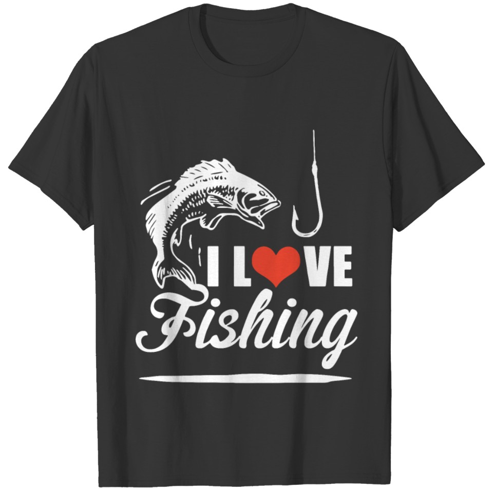 i love fishing red heart fish in the beach ocean f T Shirts