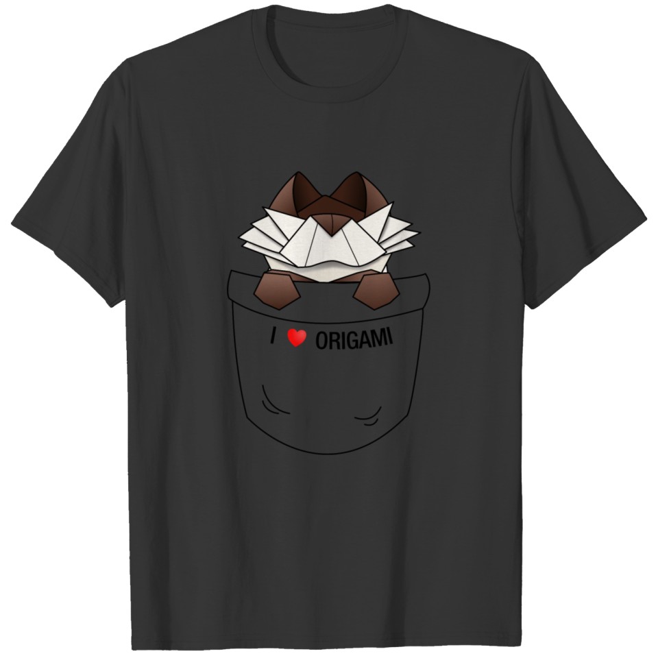 Origami Cat into a pocket - I love Origami T Shirts