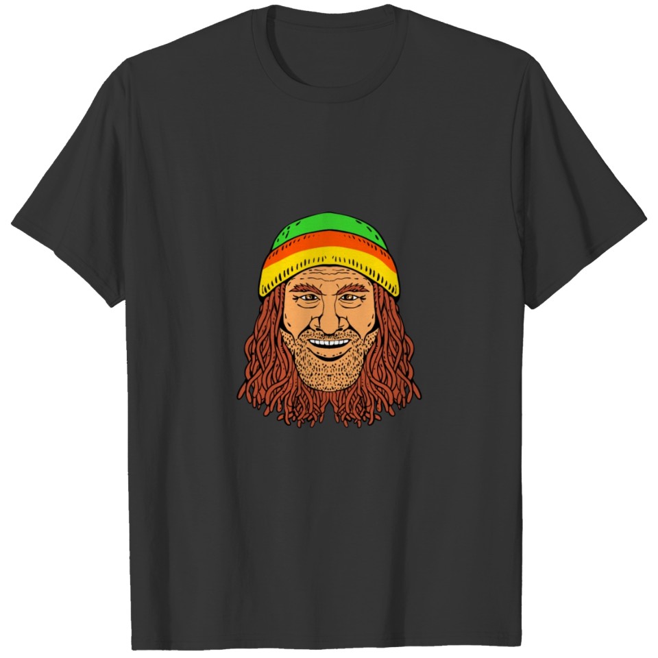 Rastafarian Head Front Drawing Color T-shirt