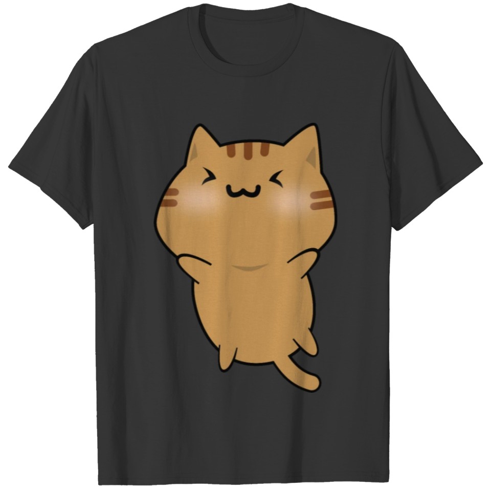 Cute Happy Brown Cat Cartoon T-shirt