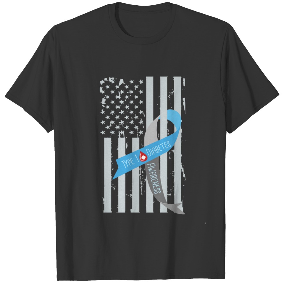 American Flag Type 1 Diabetes Awareness Ribbon T-shirt