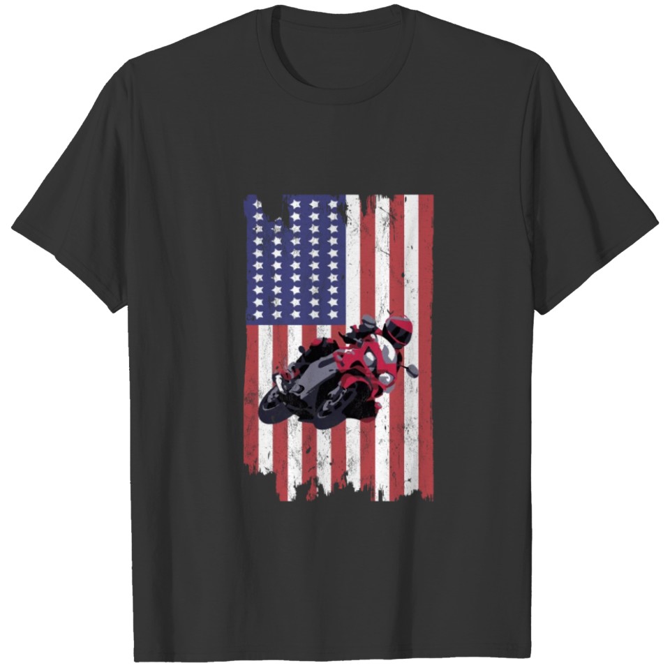 Motorcycle Racing Us Flag T-shirt