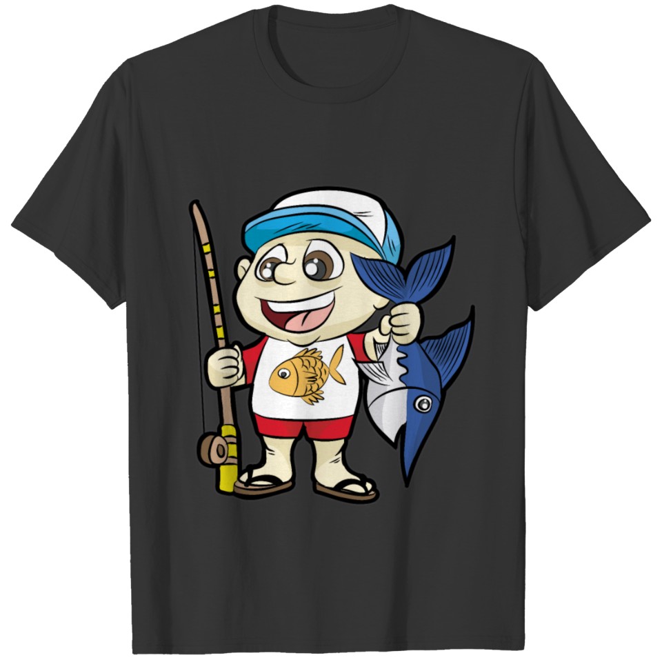 HAPPY FISHING KID with Rod and Swordfish Gift T Shirts