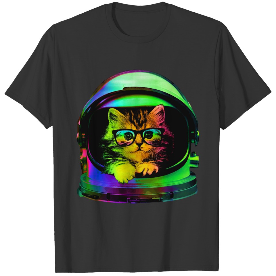 cat spaceman cool neon T-shirt