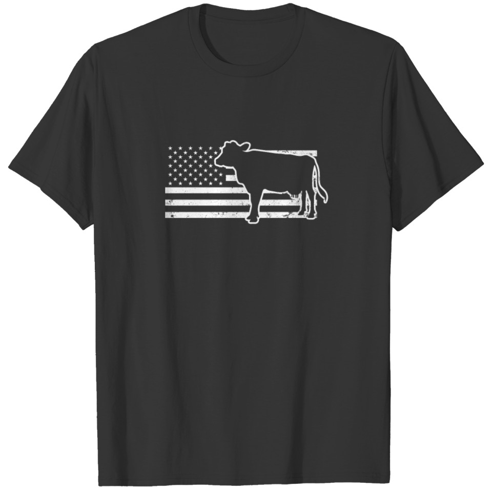 Farmer Flag Patriotic US American Cow Gift T Shirts