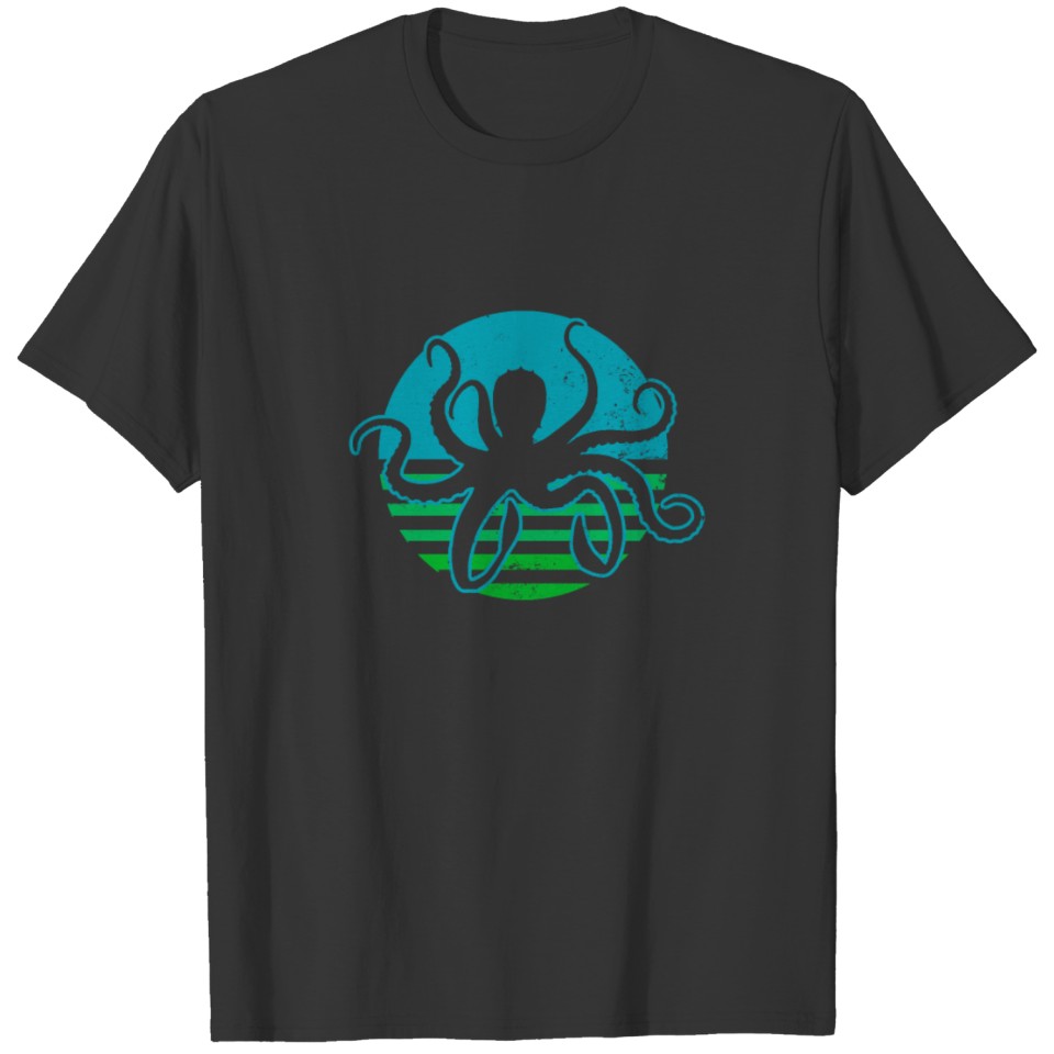 Vintage Octopus Vintage Retro Moon Gift T-shirt