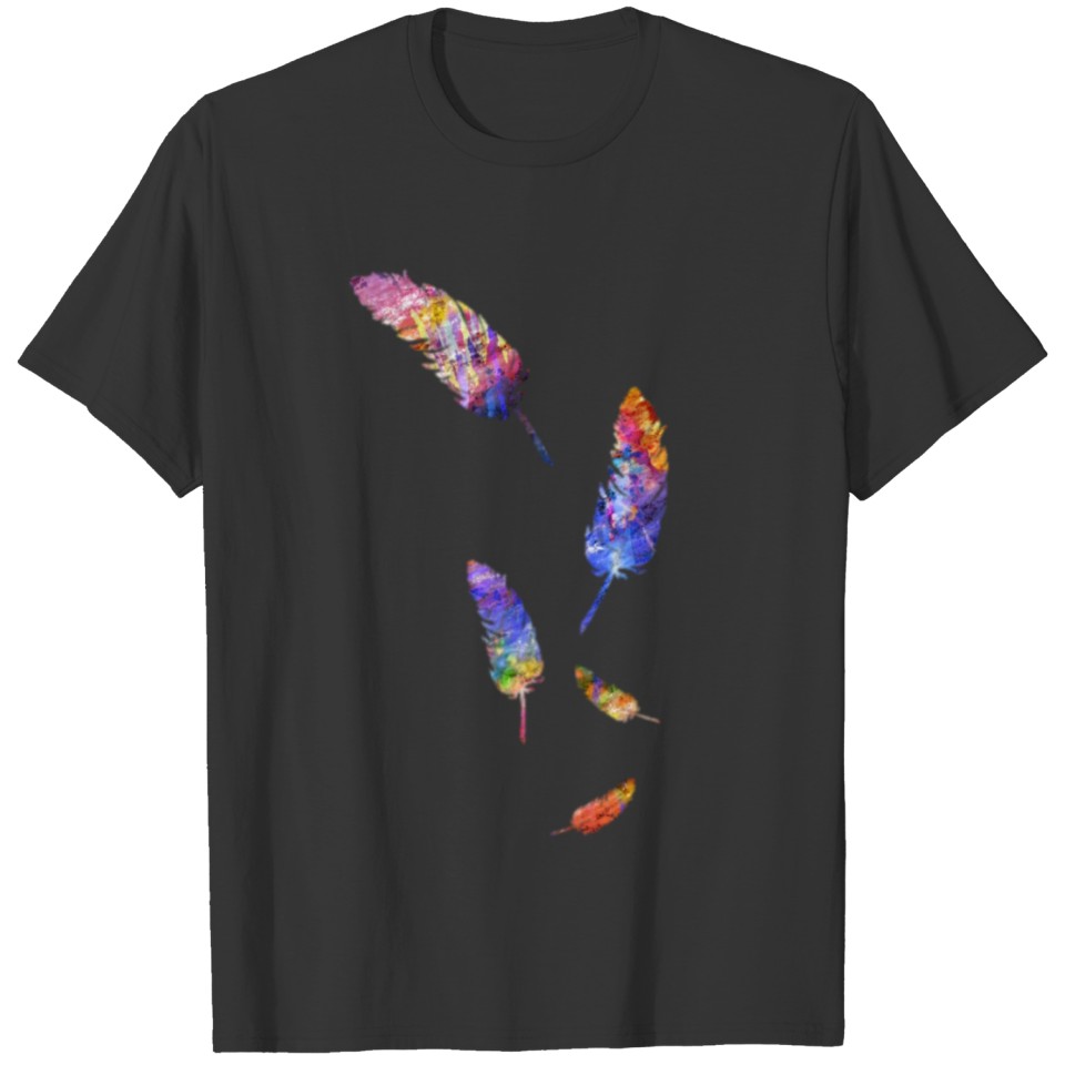 Colorful Feathers Watercolor Art Design Purple T-shirt