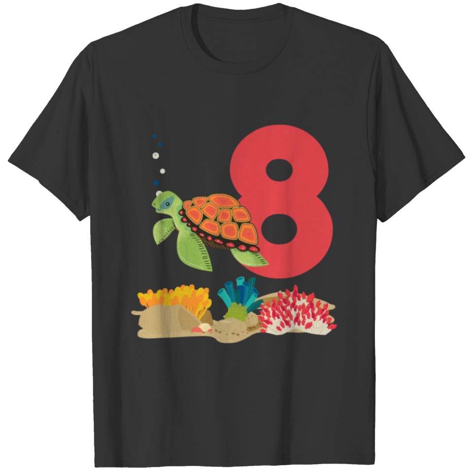 8th Birthday Shirt Kids Cartoon Turtle T-Shirt T-shirt