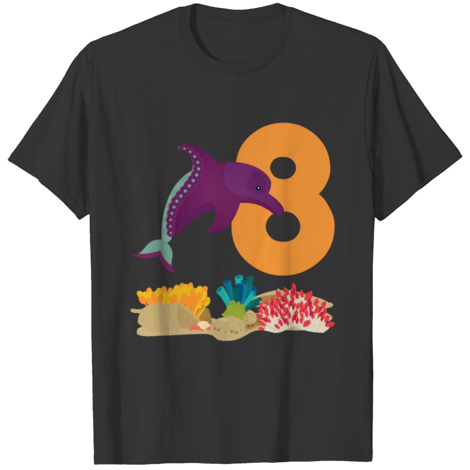8th Birthday Shirt Kids Cartoon Dolphin T-Shirt T-shirt