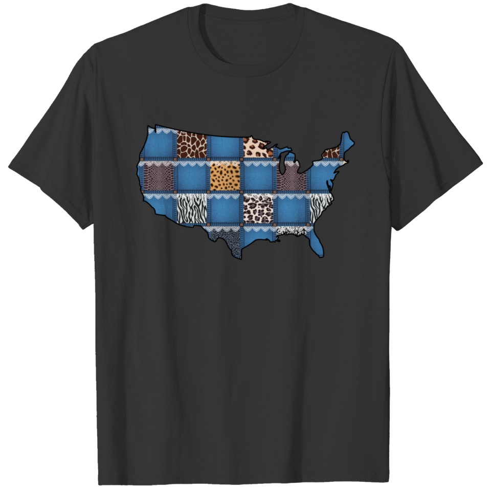 USA Map Denim And Lace T-shirt