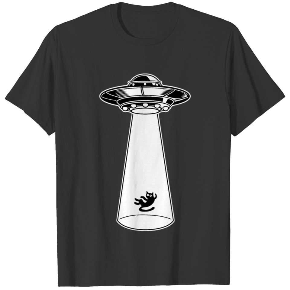 Alien UFO Beam Up Cat T-shirt
