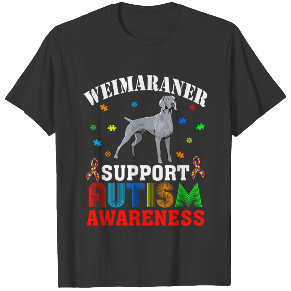 Weimaraner Dog Heart Support Autism Awareness Tee T-shirt