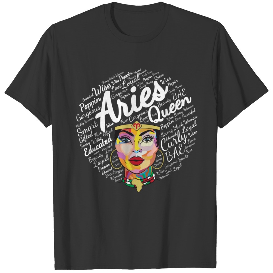 Aries Black Queen Zodiac Birthday Gift T-shirt