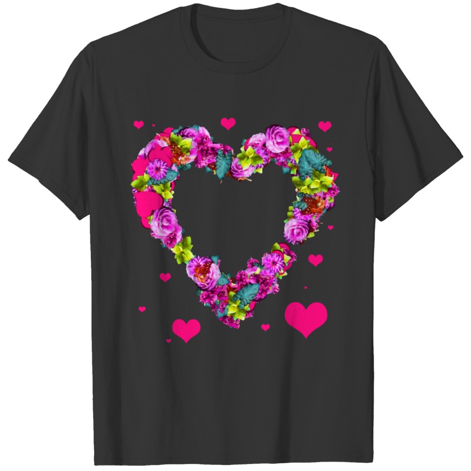 Cute Flower Themed Product Floral Heart Pattern T-shirt