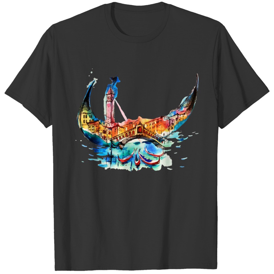 Vintage Gondola Venice City Travel Love Watercolor T Shirts