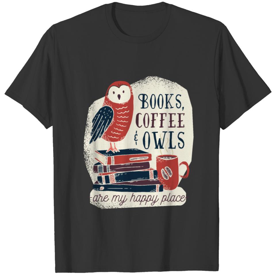 Funny Owl Lover Book Nerd Coffee Teacher Librarian T-shirt