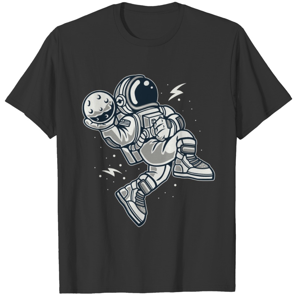 Astronaut slamdunk with moon in his hand T-shirt