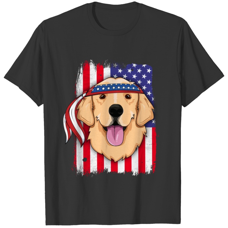 American Flag Golden Retriever 4th of July TShirt T-shirt