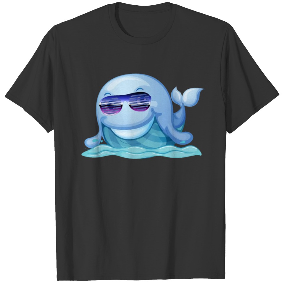Cool big Whale with sunglasses chilling on a wave T-shirt
