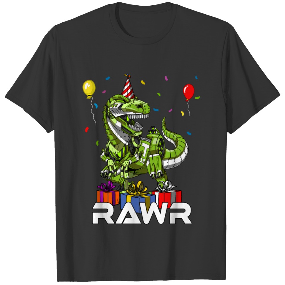 T-Rex Dinosaur Robot Birthday Boy Rawr Kids Party T Shirts