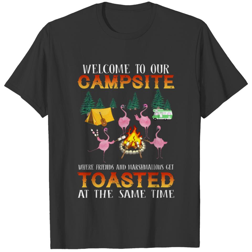 Welcome To Our Campsite Funny Flamingo Camping Tee T-shirt