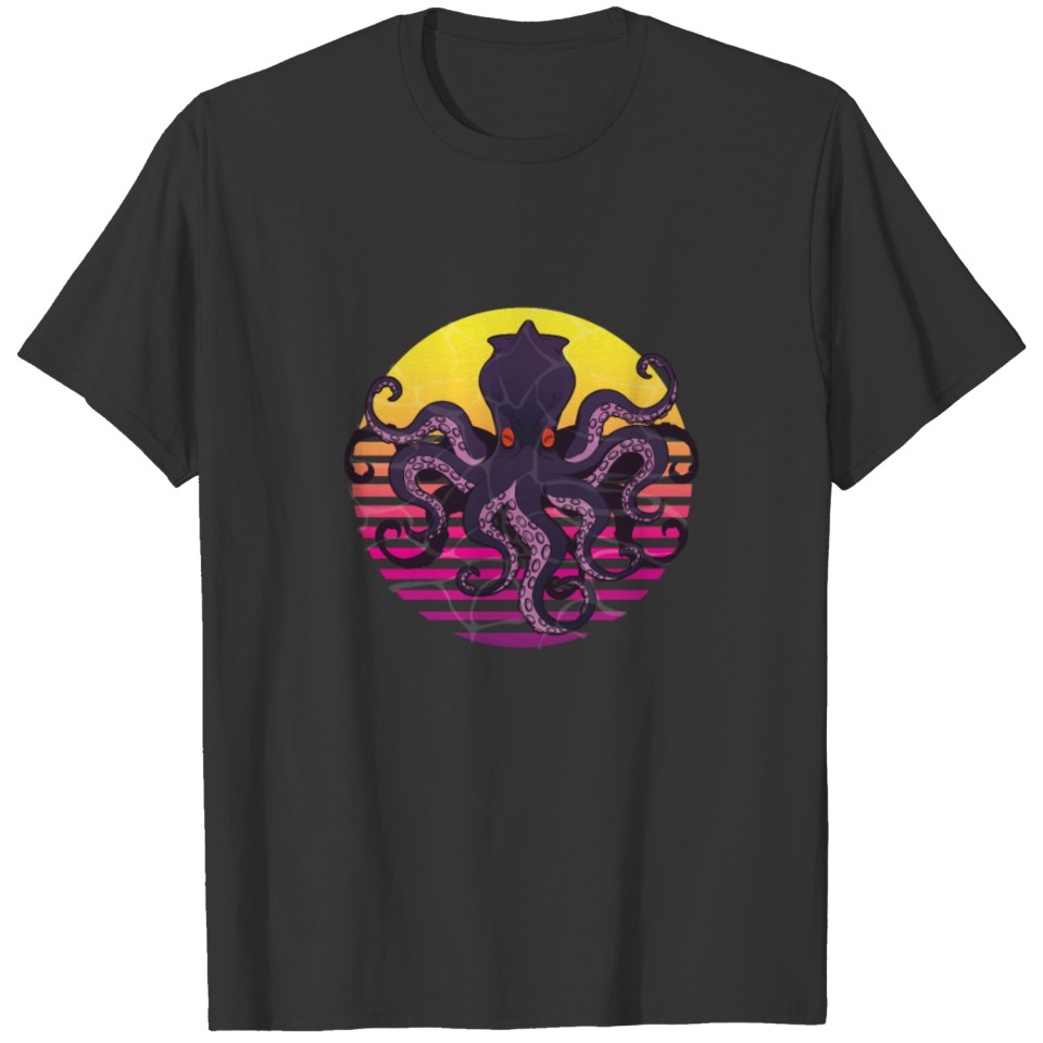 Retro Octopus Sunset Kraken Sea Creature Marine T-shirt