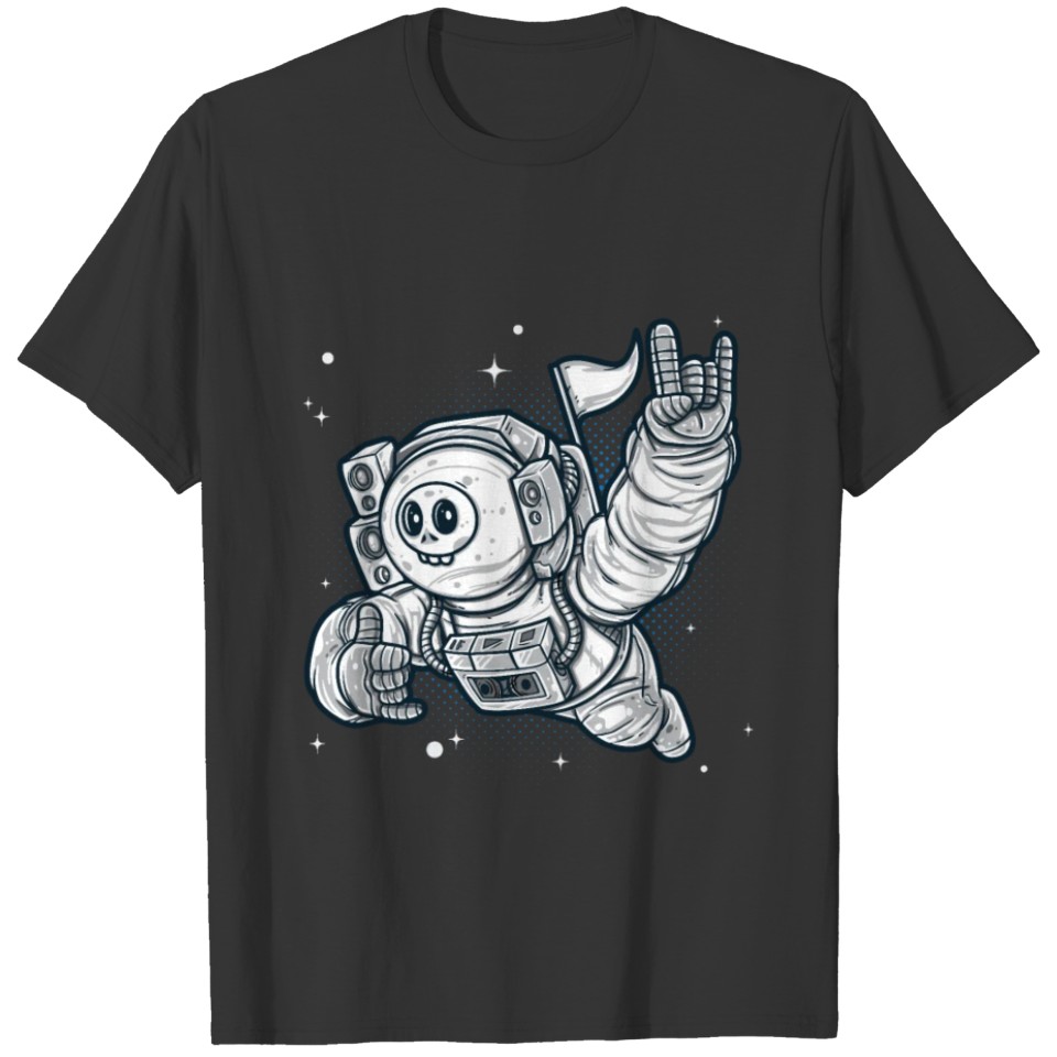 Cartoon Skull Astronaut in Space Fly T-shirt