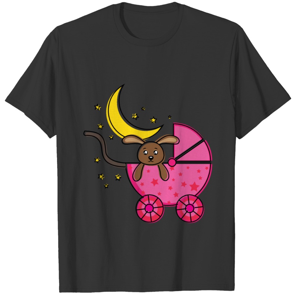 Baby Teddy Bear in Pink Cart T-shirt