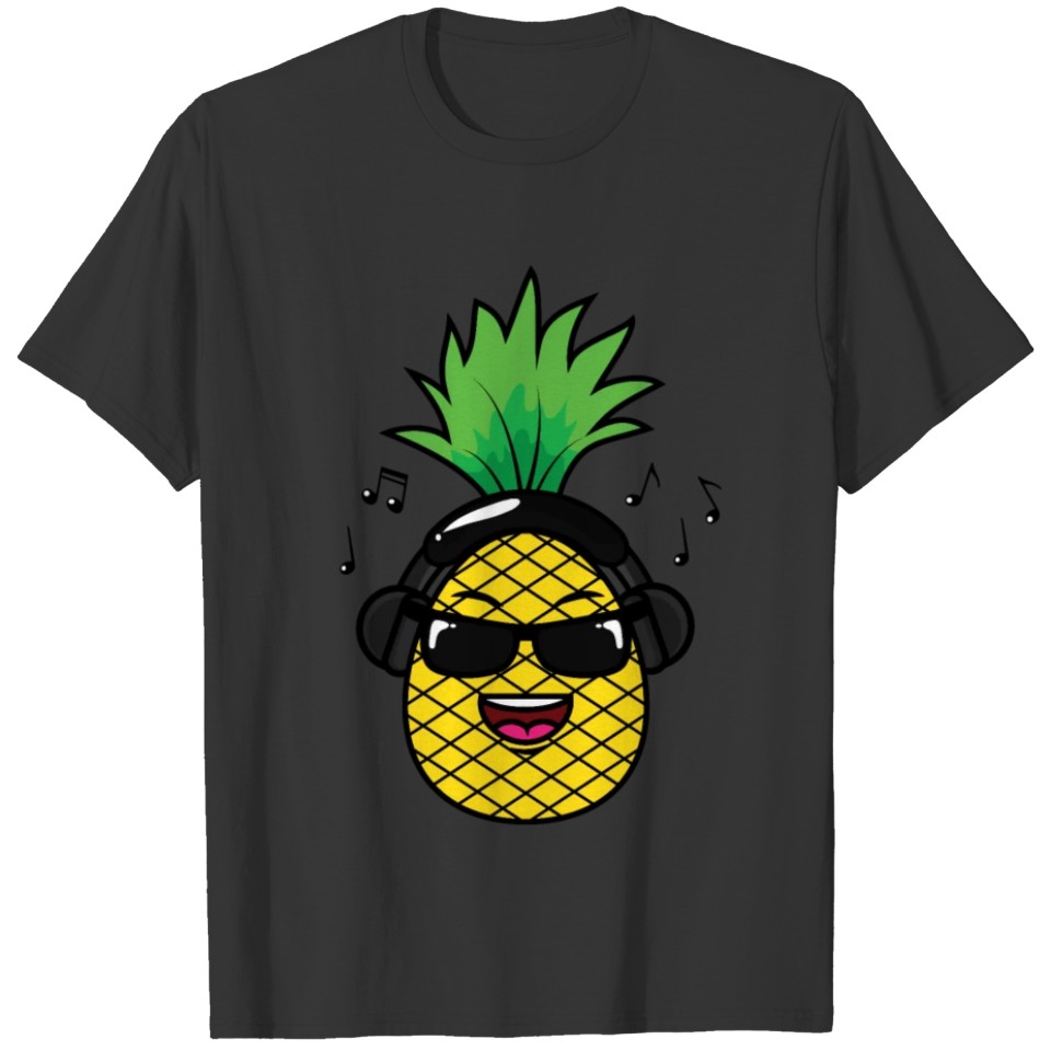 Pineapple Listening to Music Cartoon T-shirt